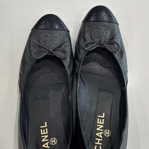 CHANEL Black & Charcoal Ballerina Flats Elastic Trim Size40 Dust Bag Excellent..